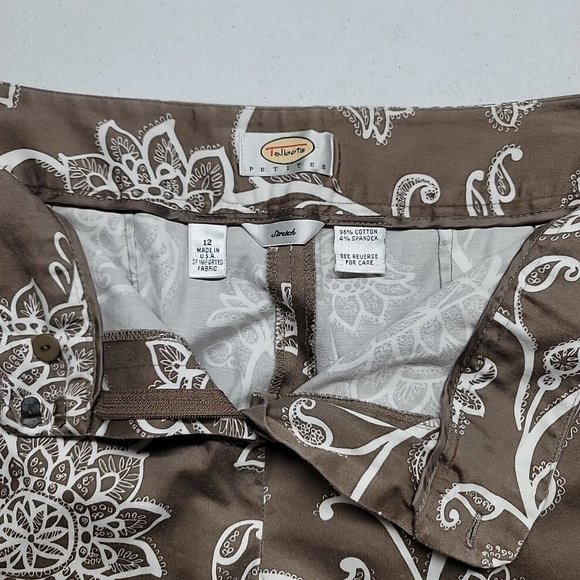 TALBOTS Womens Stretch Cotton Capri Pants Brown Floral Size 12 RN#73058 USA - Picture 11 of 12